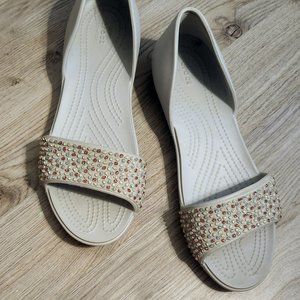 Crocs Lina Embellished D’Orsay Flat Open Toe Size 9 Sandal
